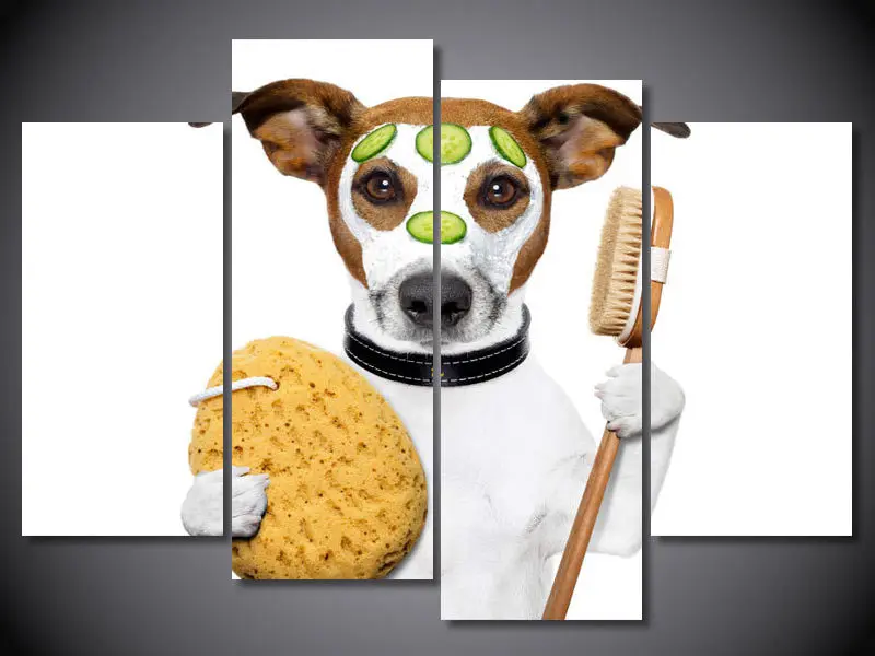 4 Panel Free shipping Funny dog print painting on canvas