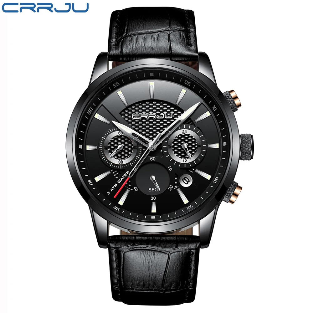 Reloj hombre CRRJU модные часы мужские с кожаным ремешком Топ Роскошные военные кварцевые наручные часы водонепроницаемые спортивные часы для улицы