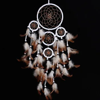 

Five Circular Dream Catcher Net With Feather Wall Hanging Home Decor Feng Shui Decorating Dreamcatcher Children Room Decoration