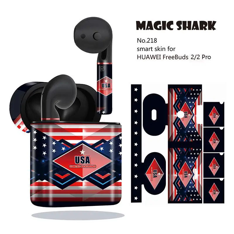 Волшебная Акула, новинка, флаг США, Череп, наклейка с орлом чехол, обёрточная бумага, кожа для huawei Freebuds 2/2 Pro, противоударный, 216-235 - Цвет: 218