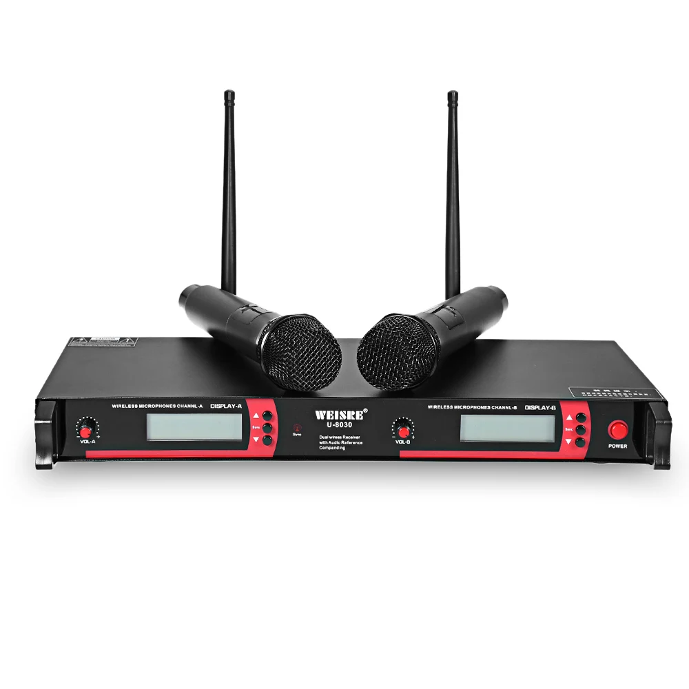 Weisre U 8030 Профессиональный Двухканальный UHF Беспроводной КТВ Микрофон комплект 2