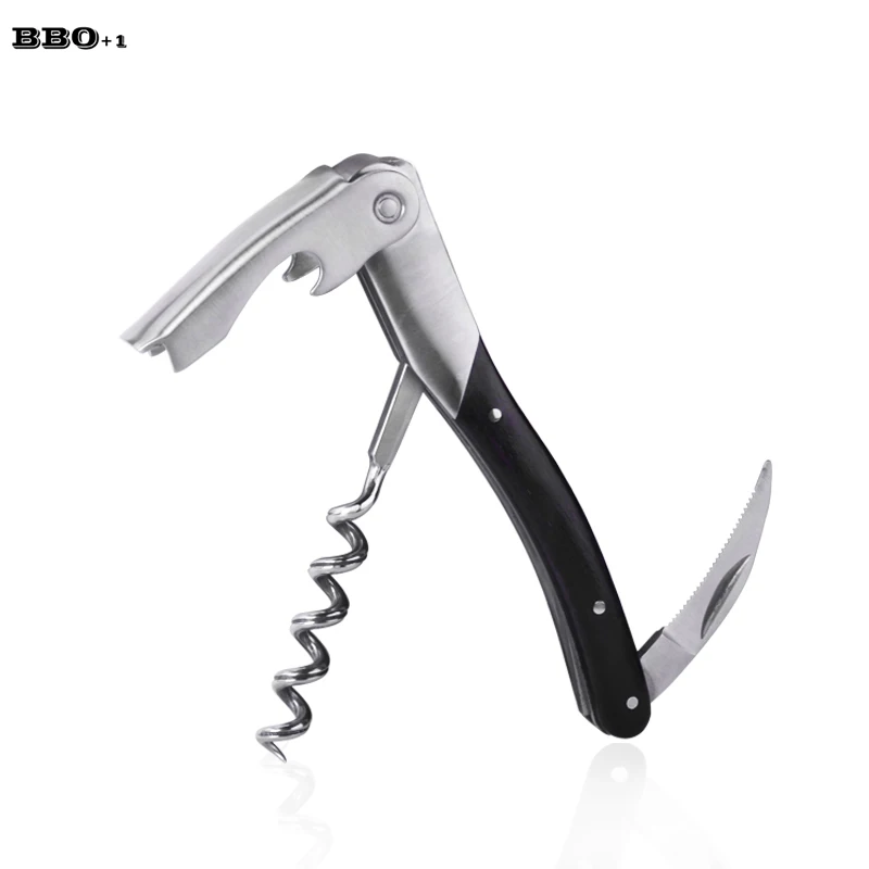 

1pc Black Wood Handle Professional Wine Opener Stainless steel Corkscrew Wine Knife Portable Beer Bottle Opener Fold Bar Tools