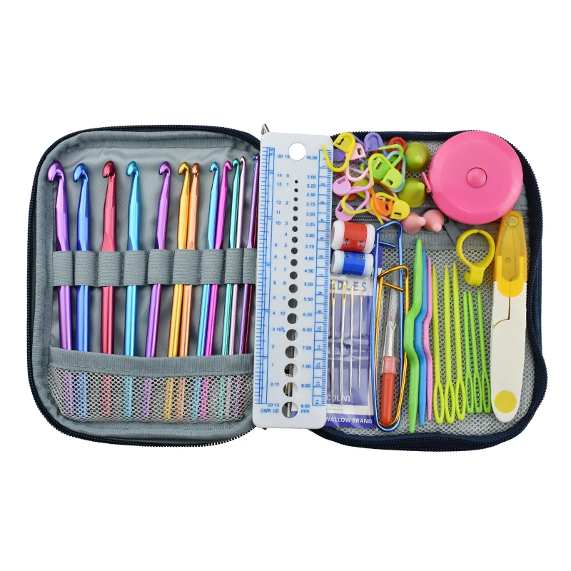 New 14 pcs Mix Sizes Crochet Hook Set Yarn Knitting Needle Sewing Needles Scissors Set With Case For Women DIY Craft Tools Gift (4)