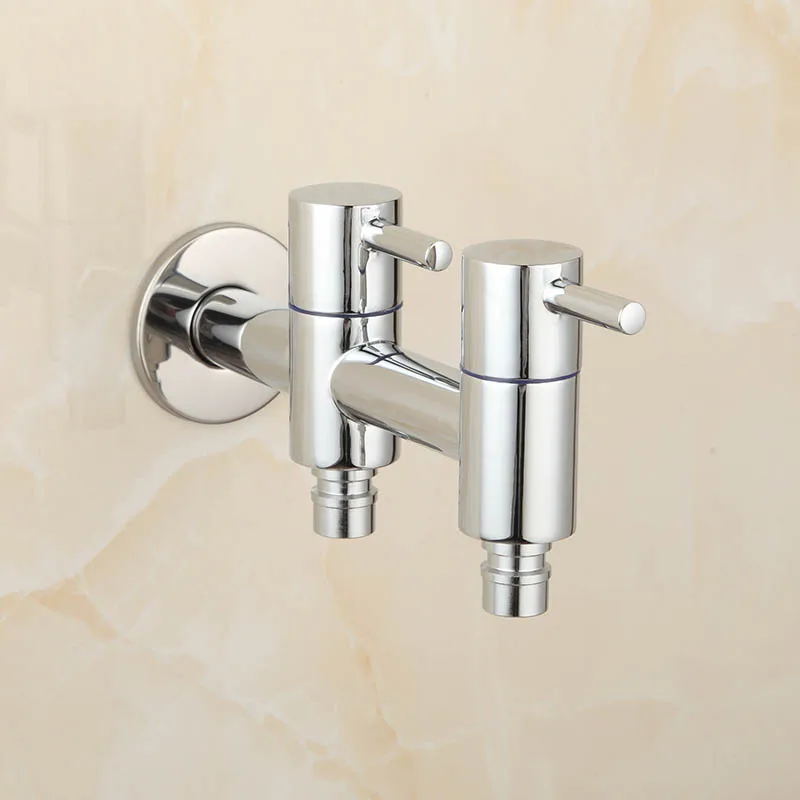 Brass Chrome Double Spouts Switch Laundry Bathroom Washing Machine Faucet Wall Mount Sink Basin