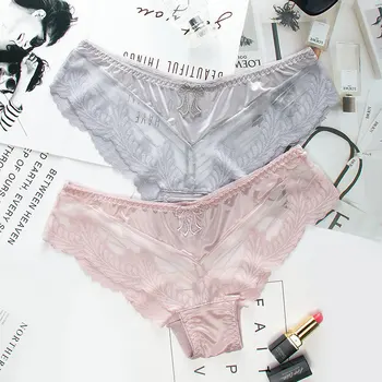

Roseheart Women Fashion Pink Skin Gray Cotton Bottom Lace Bow Panties Underwear Lingerie Women Briefs 3 Pieces 3 Color One Size