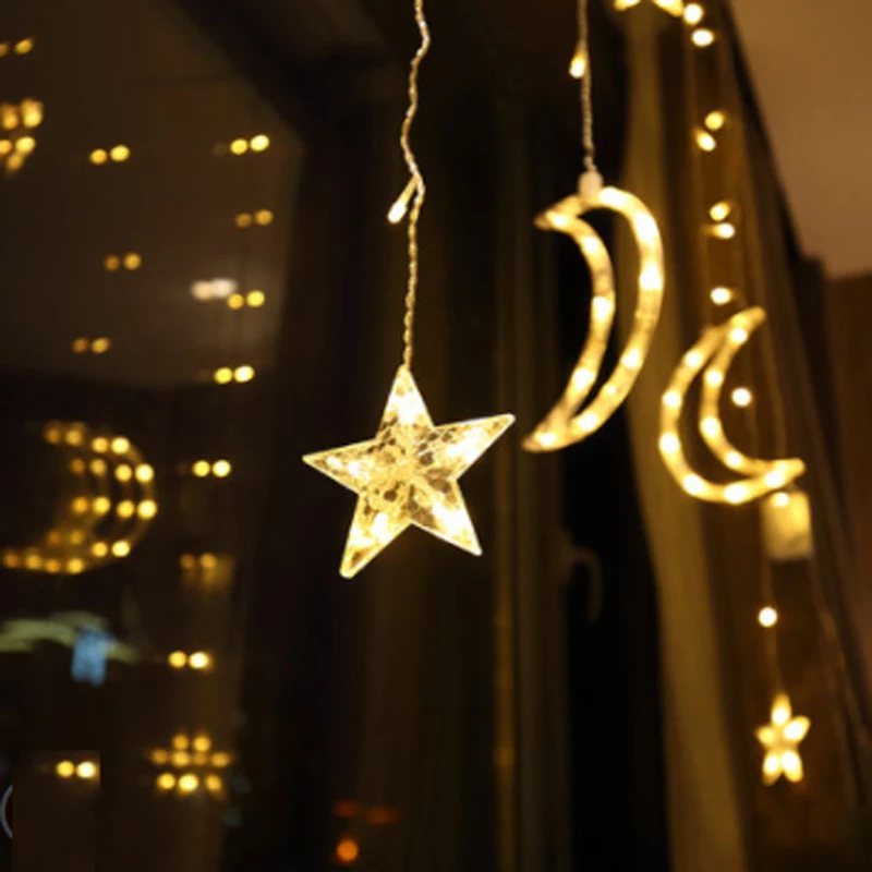 Goedkoop 5.5M 96LED Kerstverlichting Sterren Moons Fairy Gordijn LED String Licht Voor Home Party Nieuwjaar Bruiloft Decoratie