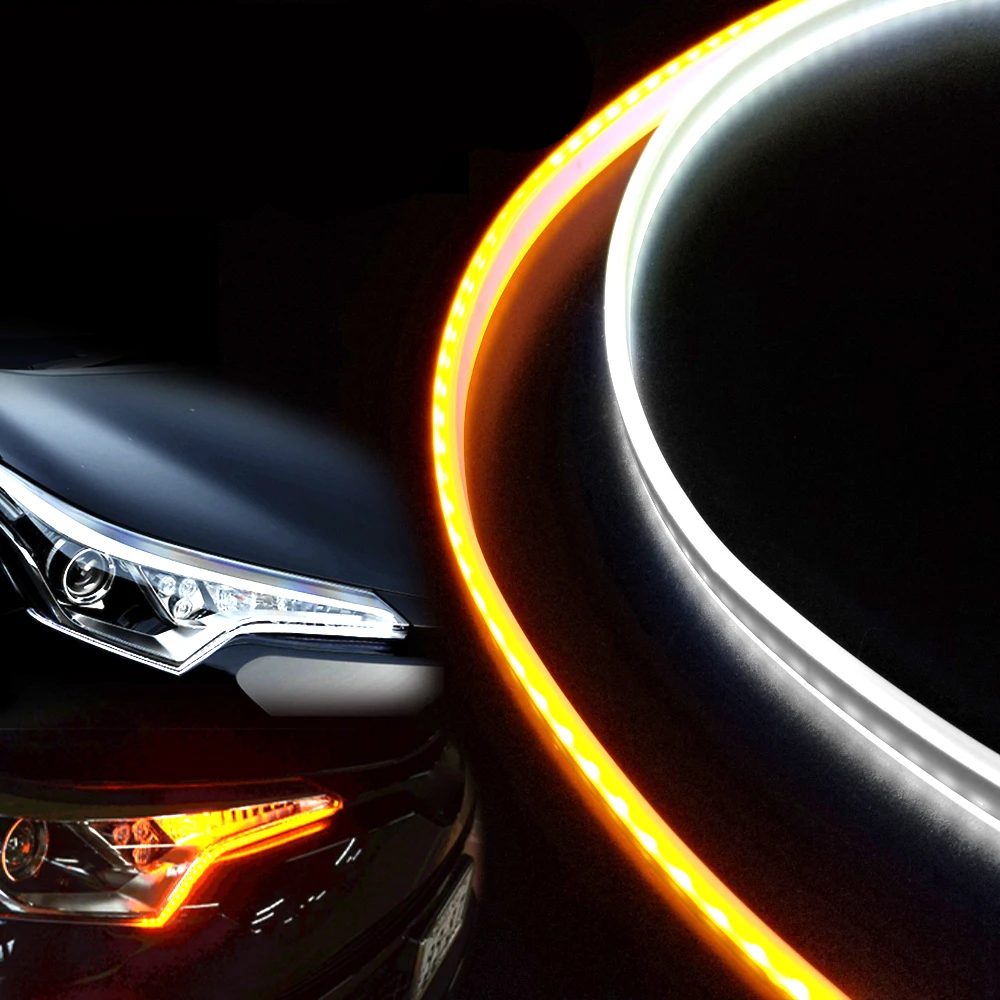 Koop 2 stks 60 cm LED Sequenti euml;le Flow DRL Strip Licht Flexibele Slim Richtingaanwijzer Lampen Car Styling Dagrijverlichting waterdicht
