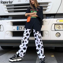 Pantalones casuales elásticos de cintura alta con estampado de vaca lechera para mujer, pantalones holgados de moda Primavera 2018 de Rapwriter