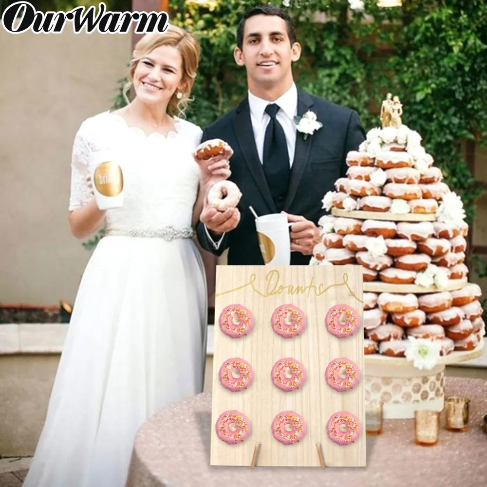 Parede de Madeira Decoração de Mesa de Casamento Nupciais do Chuveiro do Bebê Festa de Aniversário Ourwarm Diy Rosquinha Donut Rústico Party Decor Chuveiros Favor da