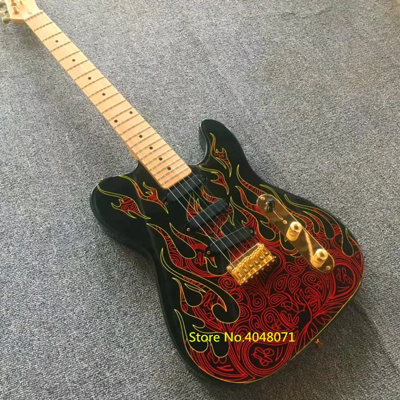

Freight-free electric guitar, golden accessories, black pickup, flame veneer, customizable