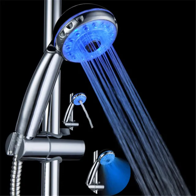 Blue color Adjustable 3 water jets shower head with led lightin Shower