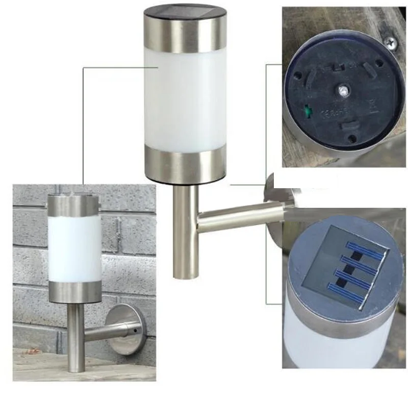LED Solar light Stainless Steel LED Solar Power Wall Mount Light Sensor solar Lamp Waterproof Outdoor Garden Yard Path Landscape (1)