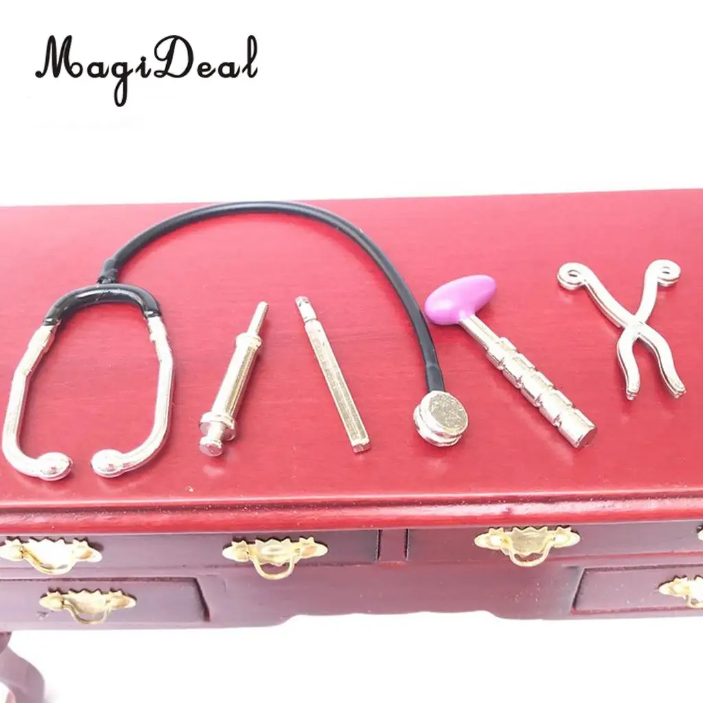 Miniature 5Pcs Stethoscope Set Pretend Equipment for 1/12 Dolls House Life Scene Room Items Accs Children Role Play Doctor Toys