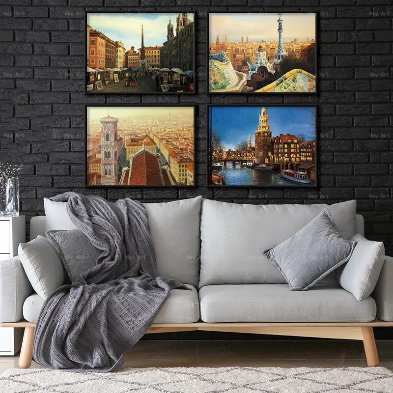 

Landscape Poster City Abstract Wall Art Posters and Prints Building Canvas Painting Decorative Pictures No Frame