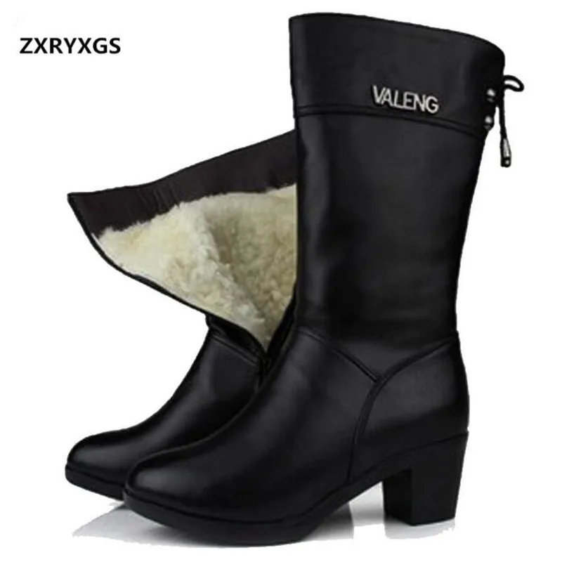 

Сапоги женские из воловьей кожи, с плюшем/шерстью, обувь, теплые сапоги, 2022, размера плюс-труба зимние ботинки, зимняя обувь, женские сапоги