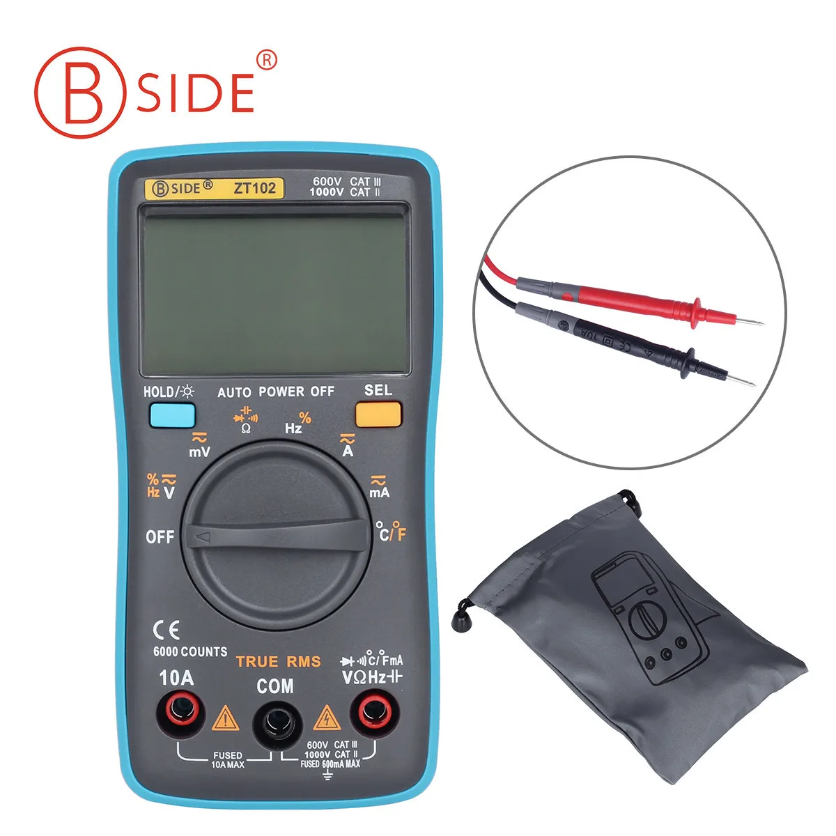 

ZT98 ZT100 ZT101 ZT102 Auto Digital Multimeter 6000 Counts Backlight AC/DC Current Voltage Ohm Tester Portable LCD Screen Meter