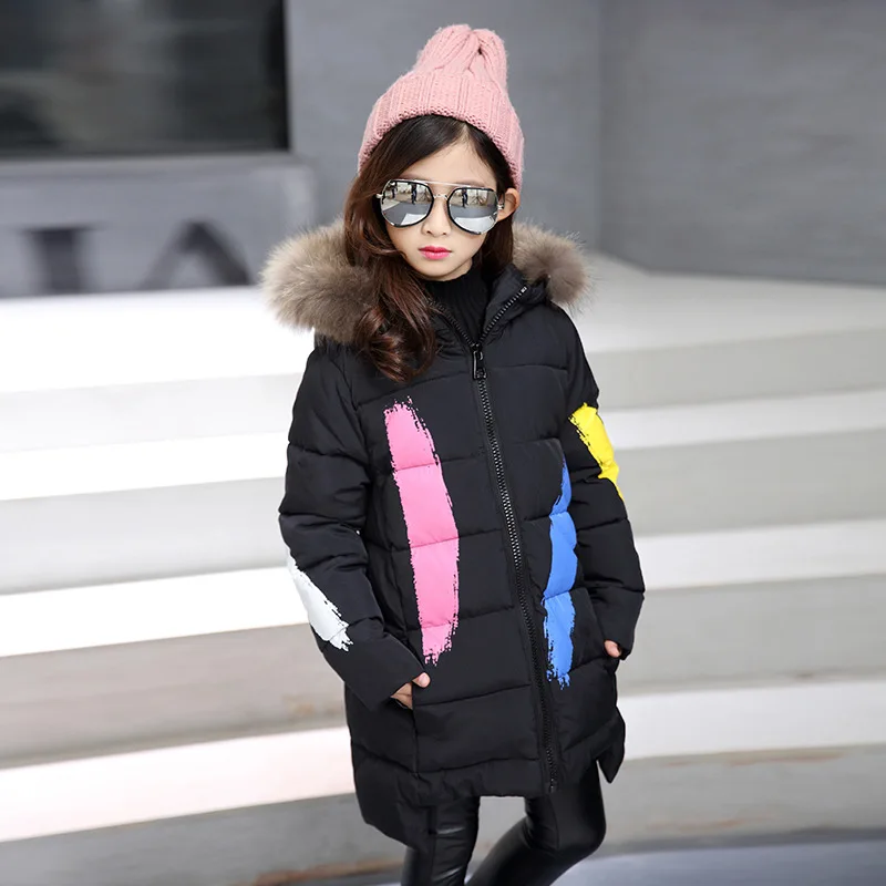 

2018 New Winter Children Jacket For Girls Cotton-Padded Coats Fashion Fur Collar Warm Kids Hooded Outerwear 4 6 8 10 11 Years