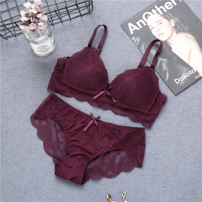 Lace Bra Set For Women Comfort Wireless Bra Sexy Lingerie Set Fashion Female Wire Free Floral Underwear Suit Cotton Girls Panty