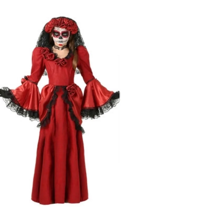Adult Women Halloween Day Dead Costume Ladies Bridal Long Sleeves Black Scary Skeleton Skull Joker Cosplay Dress Plus for men - Цвет: girl costume