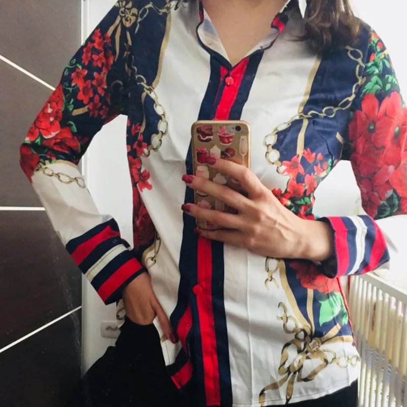 Willstage 2019 Spring Women Shirts Long Sleeve Floral Star Printed Blouse Chiffon Tops Office Ladies OL Work Wear Casual Blusas