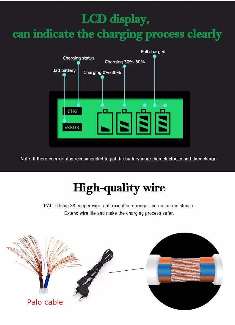 PALO C906W ЖК-дисплей Умный интеллектуальный аккумулятор зарядное устройство для AA/AAA/SC/C/D/9 V размер батареи с 4 шт 8000mAh D размер батареи