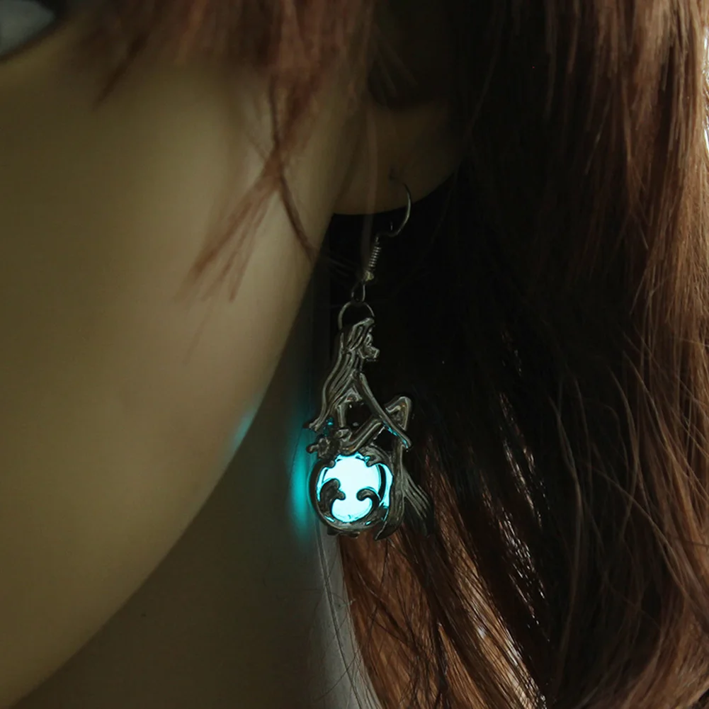 

Creative Women Jewelry Party Luminous Hollow Mermaid Pendant Ear Hook Earrings