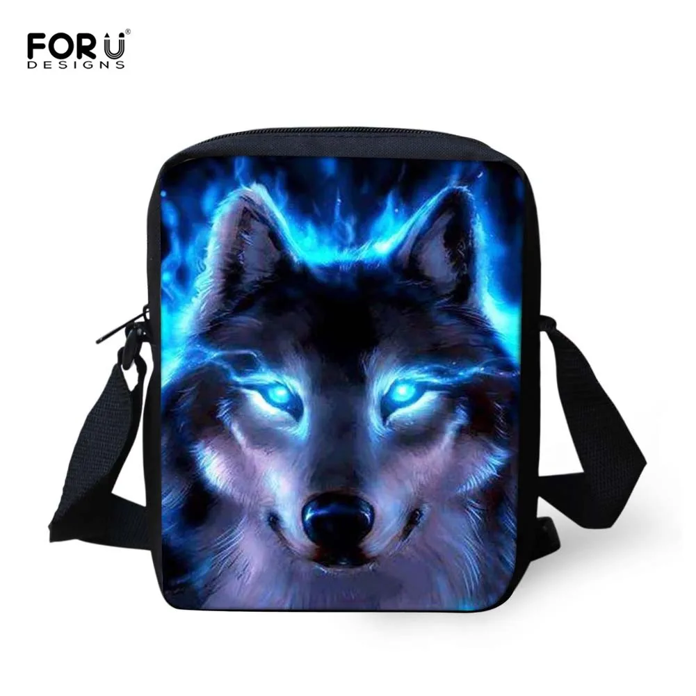 

FORUDESIGNS Cool 3D Wolf Print Crossbody Bags Students Bookbags Back to School Flap Small Shoulder Bag Messenger Bags Handbags
