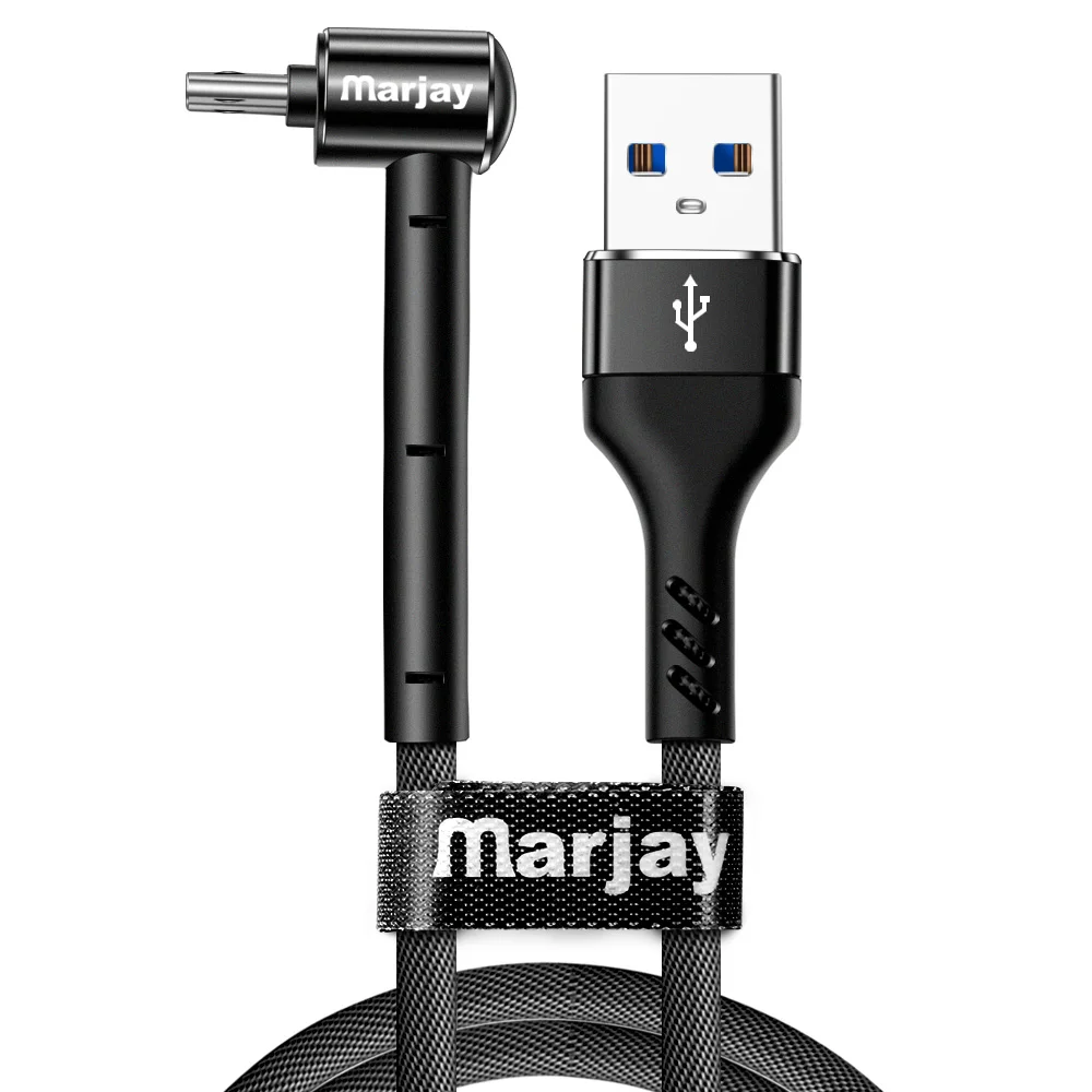 Marjay Micro USB кабель 2.4A Быстрая зарядка 90 Dgree Microusb для samsung Xiaomi Redmi 4 Note 5 huawei Android телефонный провод шнур - Цвет: Черный