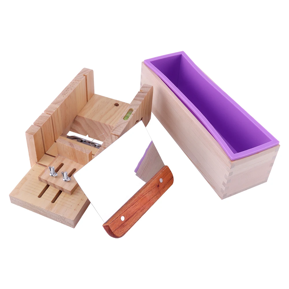 

DIY Rectangle Silicone Loaf Soap Mold Adjustable Wood Cutting Box Straight Blade Soap Supplies Silicone Mold for Soap Making