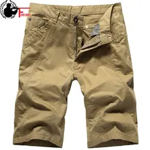 Мужские летние хлопковые шорты, пляжные шорты, дышащие,, повседневные шорты, свободные Бермуды, мужские бриджи, большой размер 40, 42, 44, хаки