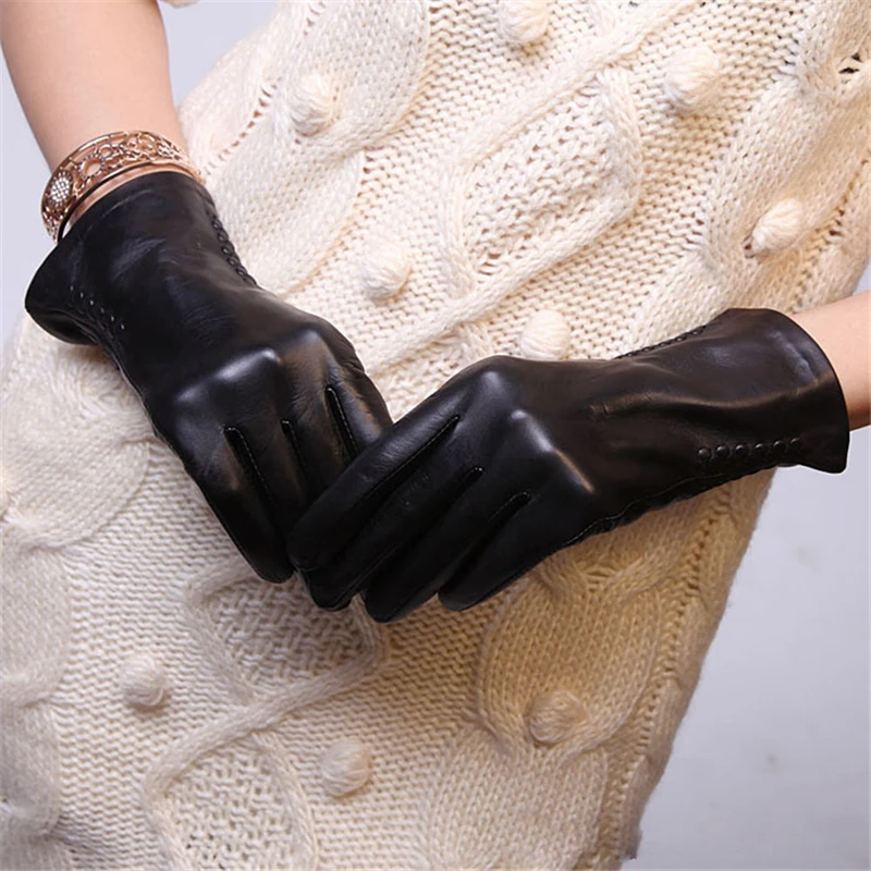 Высококачественные женские перчатки из натуральной кожи, промоакция, модные однотонные перчатки из овчины, женские теплые зимние перчатки,, L013NC