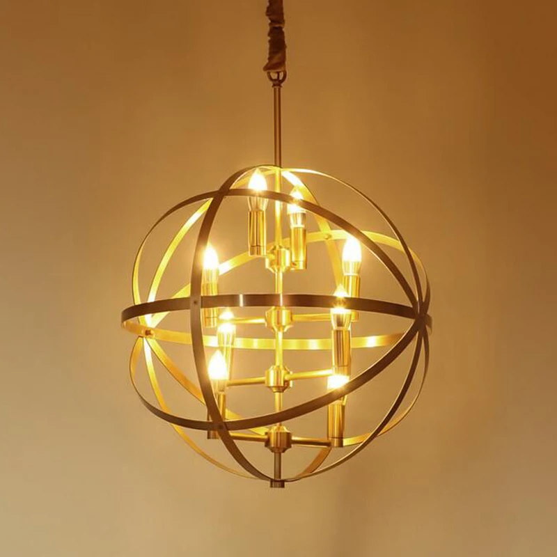

American copper chandeliers simple entrance lamp bar bedroom study room restaurant postmodern globe copper chandelier led lamps