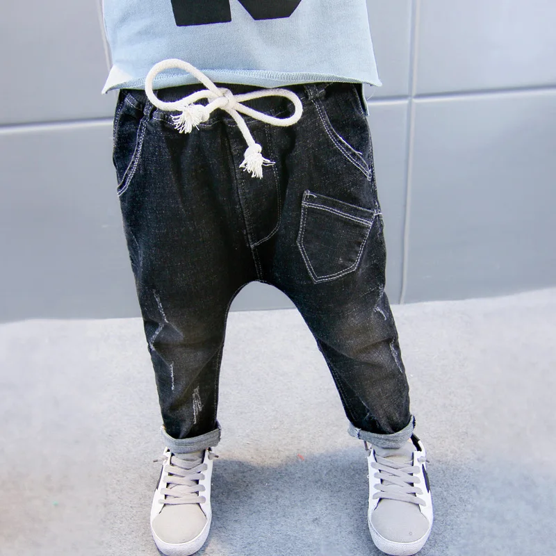 Новые осенние джинсы для мальчиков штаны в стиле хип-хоп с рисунком собаки джинсы для маленьких девочек детские джинсы Одежда для мальчиков-подростков джинсовые брюки для девочек