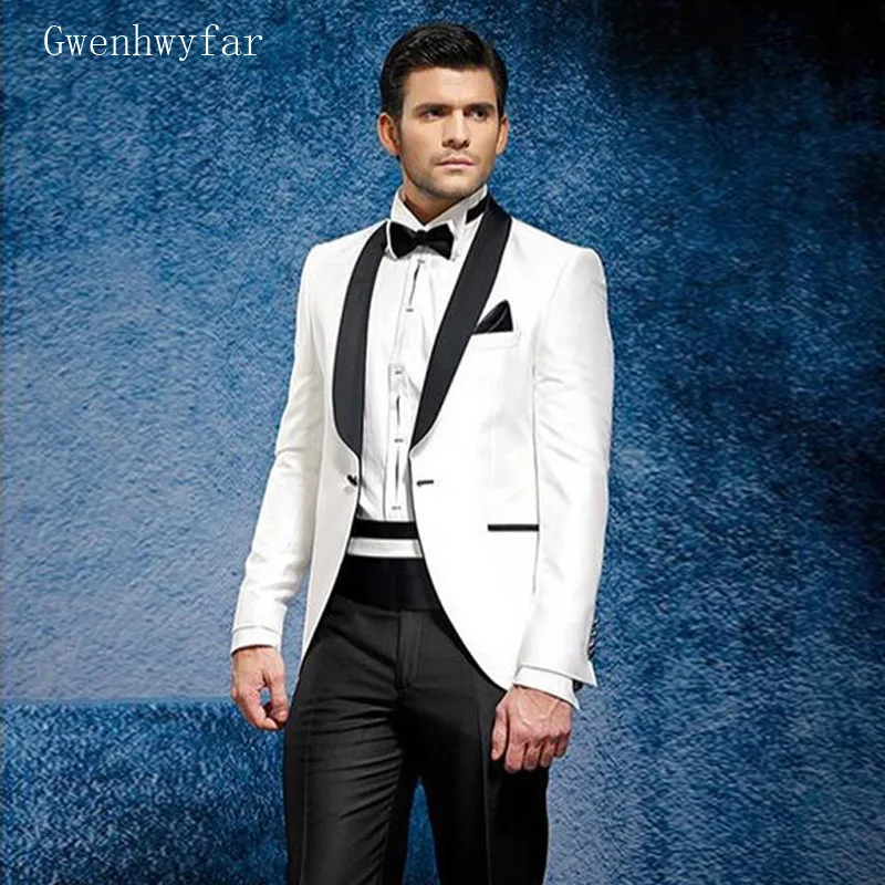 6136 28 De Réductiongwenhwyfar 2018 Hommes Costumes Blanc Veste Noir Pantalon été Costume Plage Robe Hommes Costume Smoking Mariage Traje De Novio