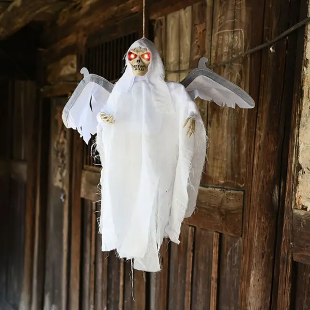 Horror Hanging Bat Flying Ghost Decor Sound Control Horror Hanging Bat Flying Ghost Decor Sound Control Haunted House Bar With Light Party Ornaments Supplies White