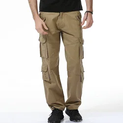 Monos rectos de algodón de talla grande para hombre, pantalones tácticos sueltos con múltiples bolsillos para entrenamiento al aire libre, senderismo, escalada y Deportes