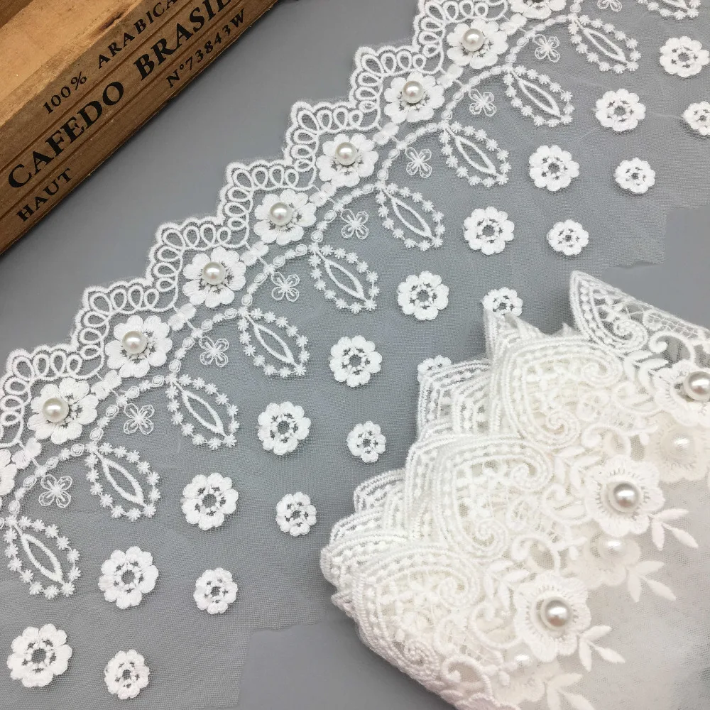 

2Yard/lot White Flower Embroidered Tulle Mesh Lace Trim for Sewing Craft DIY Garment Wedding Dress Hat Laces Fabric Trimming