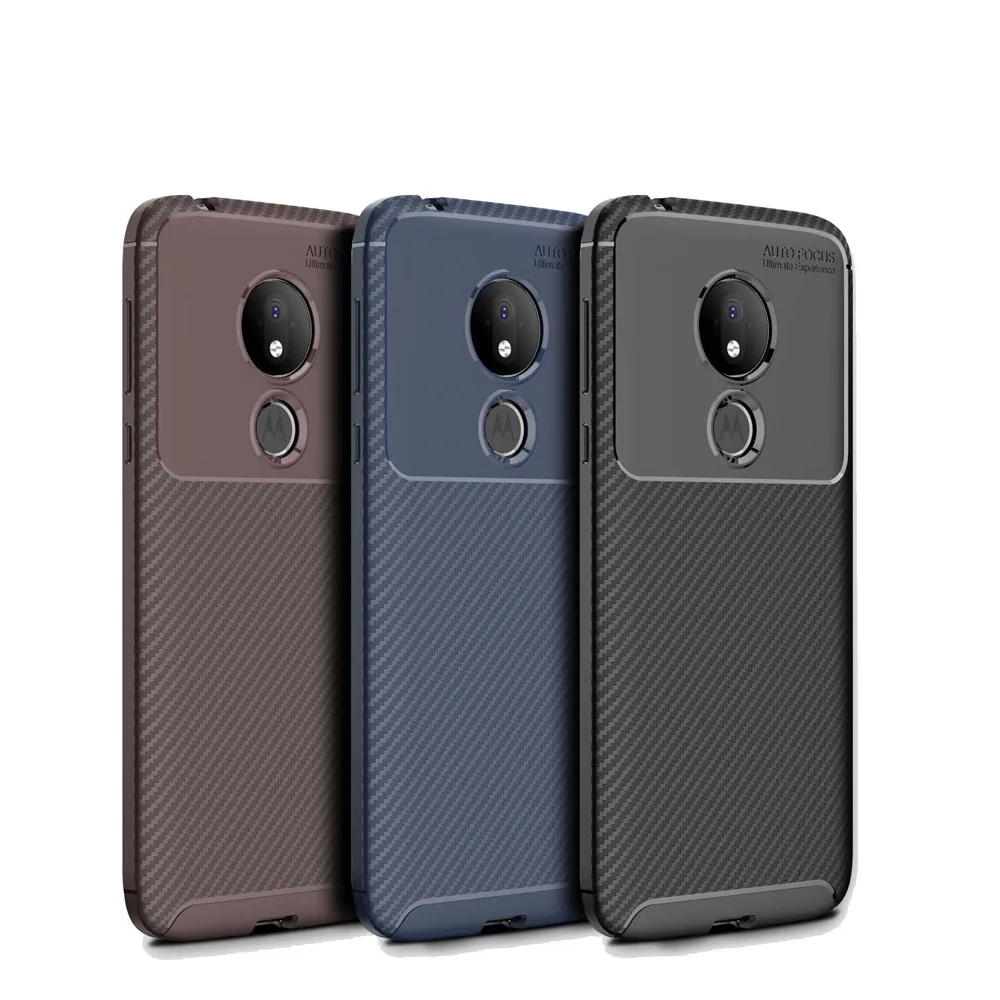Мягкий силиконовый матовый чехол для Motorola Moto G7 Plus из углеродного волокна