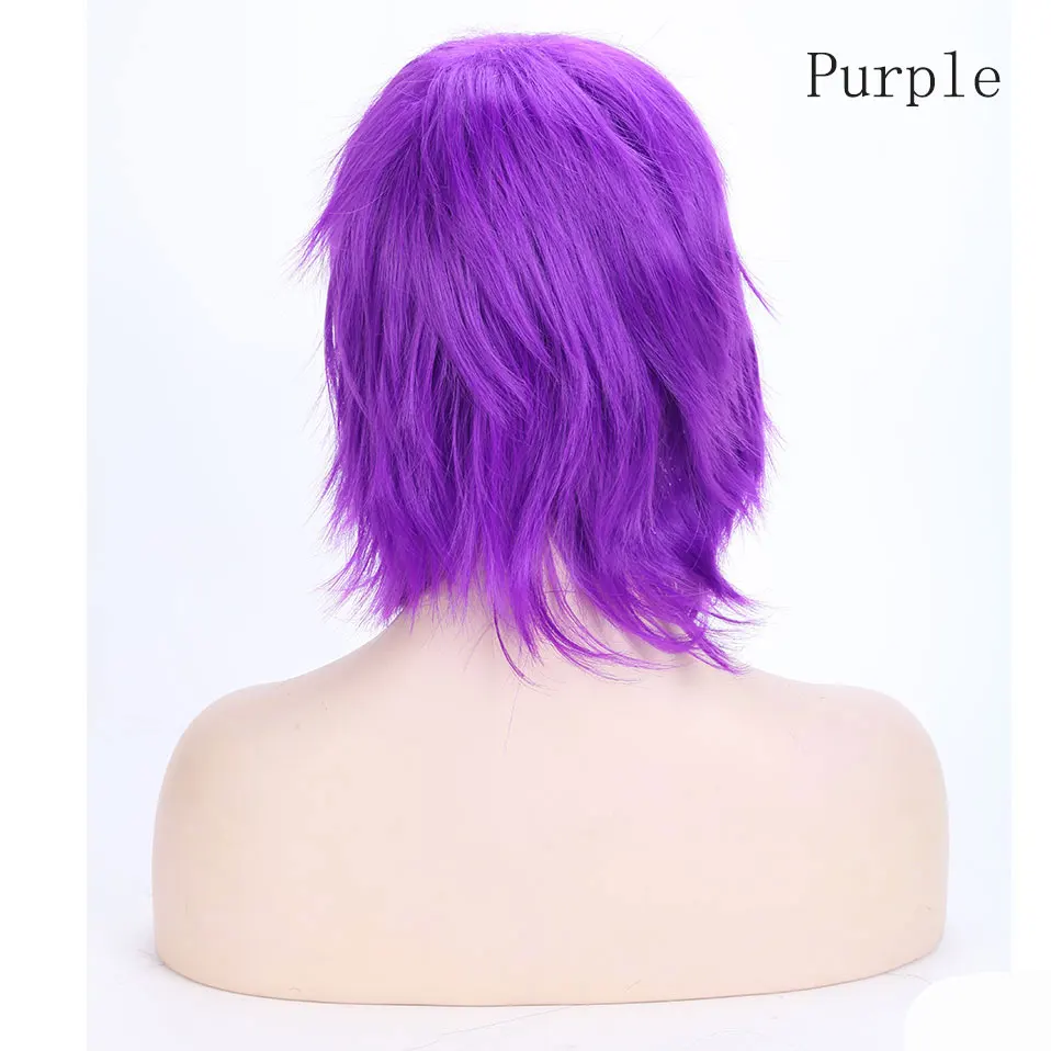 SNOILITE аниме черный белый оранжевый красный короткий Косплей парик с челкой 30 см высокая температура волокна синтетические волосы парики для вечерние - Цвет: purple