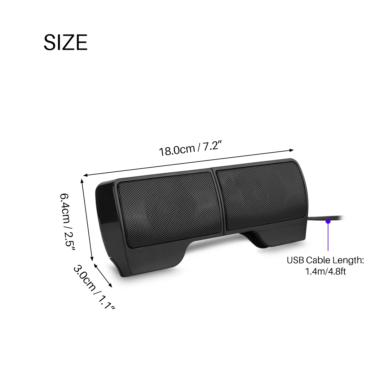 Portable Soundbar Speaker 4.8ft USB Powered Two3D High Fidelity Sound Stereo for Laptop notebook for MP3 MP4 5 phone with Clip