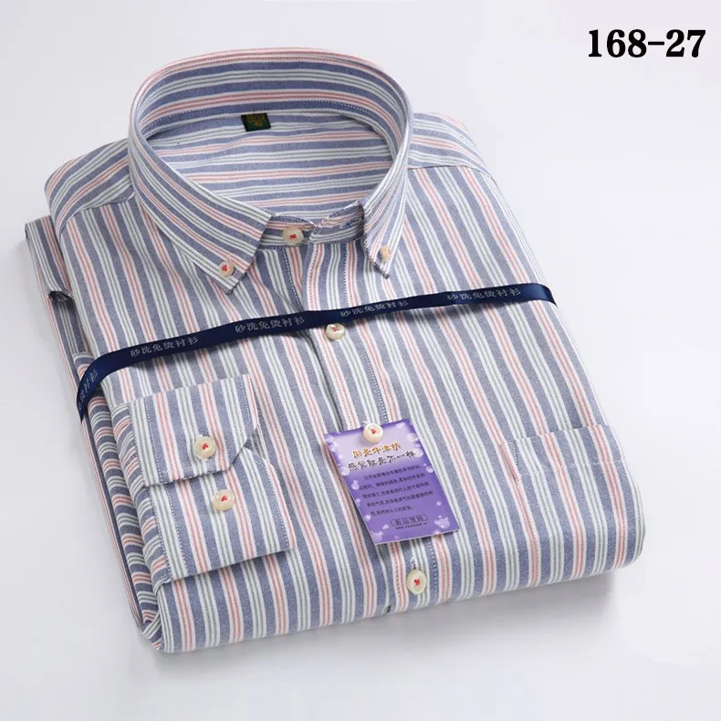 Модная мужская Высококачественная оксфордская теплая прядильная хлопковая рубашка мужская с длинным рукавом клетчатая рубашка тонкая деловая Мужская Толстая рубашка