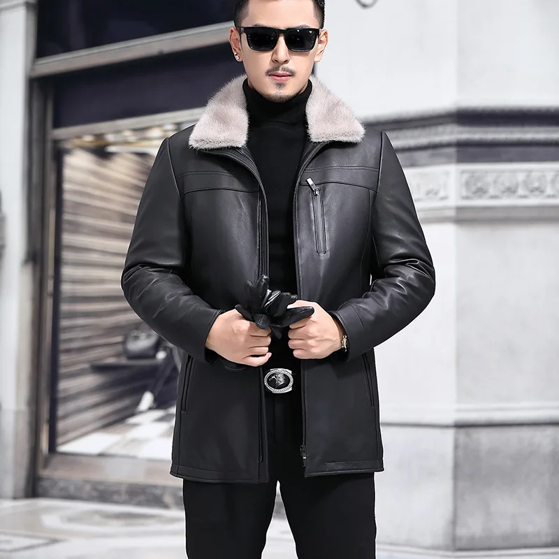 

Genuine Leather Jacket Men 2019 Real Sheepskin Coat Mens Fashion Warm Duck Down Coat Plus Size chaqueta cuero hombre 872 YY445