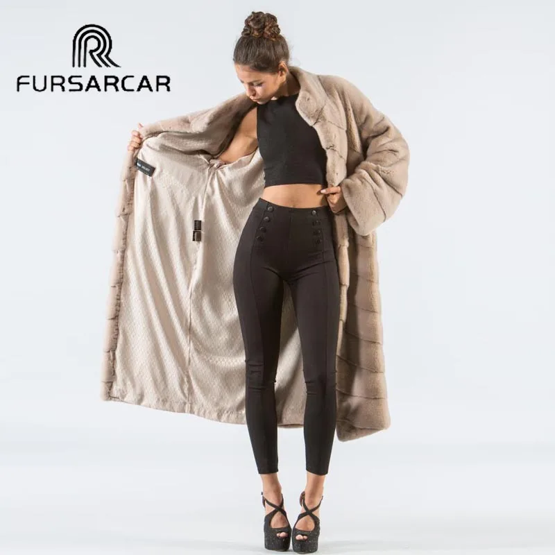 Роскошное Стильное женское пальто из натурального меха норки FURSARCAR зимнее