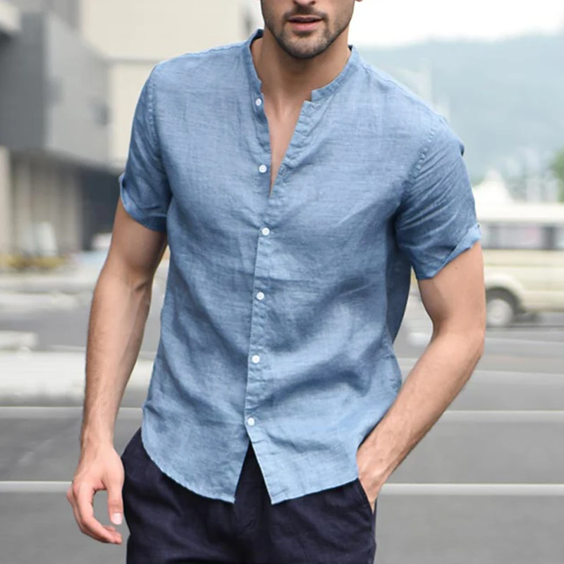 Социальные Для мужчин рубашки 2019 новый короткий рукав Однотонная рубашка Повседневное Slim Fit Человек Топы, блузки летние футболка сорочка