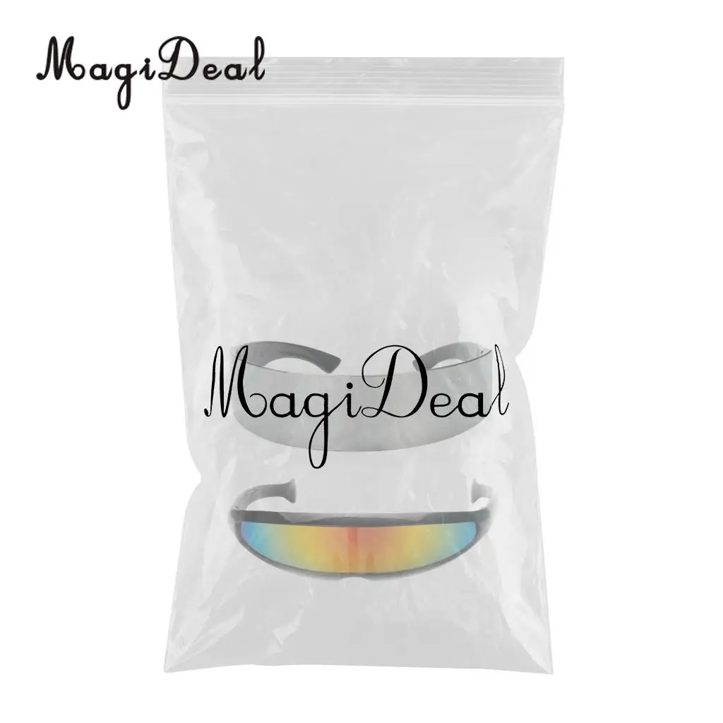 MagiDeal 2 Pieces Funny Narrow Rainbow Metallic Silver Space Robot Alien Eyeglasses Shade Eyewear Future Soldier Sunglasses