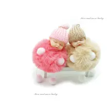 ZOEBER fur ball Doll Keychain Sleeping Baby foot and hand doll Pompom Rabbit Fur Key Chain Car Keyring Key Holder Charm jewelry