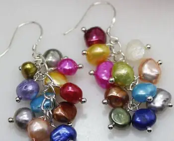 

Wedding Brithday Pearl Earring Multicolor Baroque Freshwater Cultured Pearl Earrings Silvers Dangle Handmade Jewelry