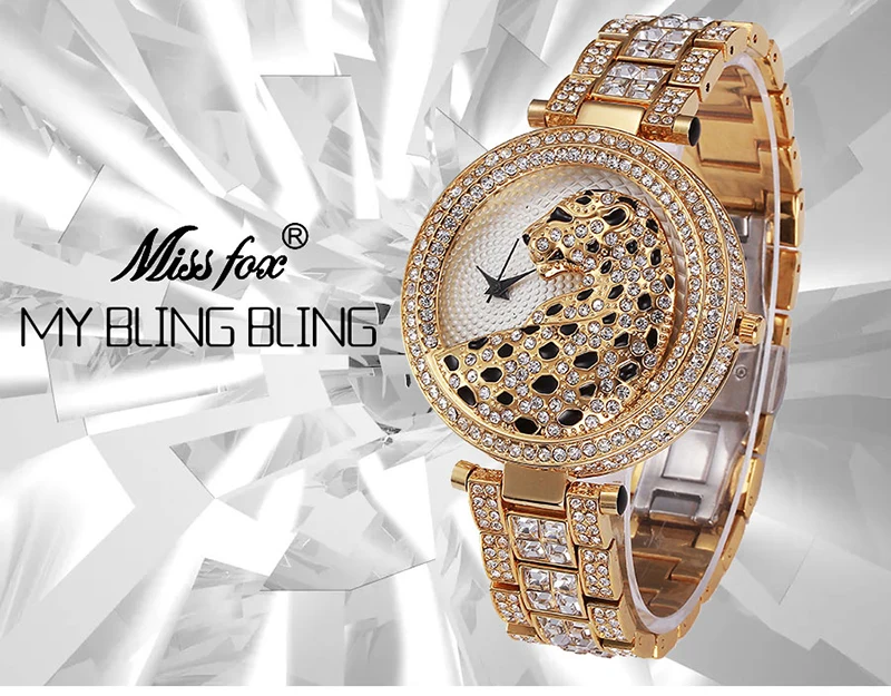 Miss Fox Women's Watch 2019 Top Brand Luxury Bling Ladies Golden Leopard Watches Crystal Diamond Watch Female Relogio Feminino (2)