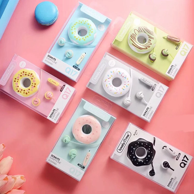 Новые Мультяшные наушники Macarons Donut Q17 портативные с микрофоном чехол для iPhone Xiaomi