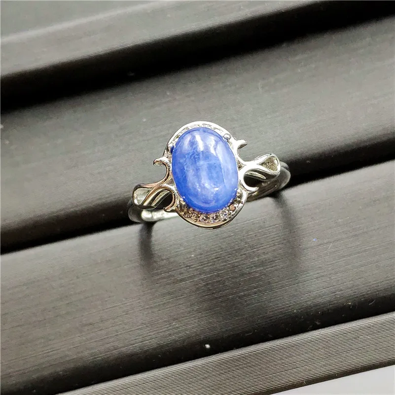 

Natural Kyanite Ring Healing Round Shape Woman Cat Eye Party Luxury Adjustable Finger Rings 9x7mm For Female AAAAA Wedding